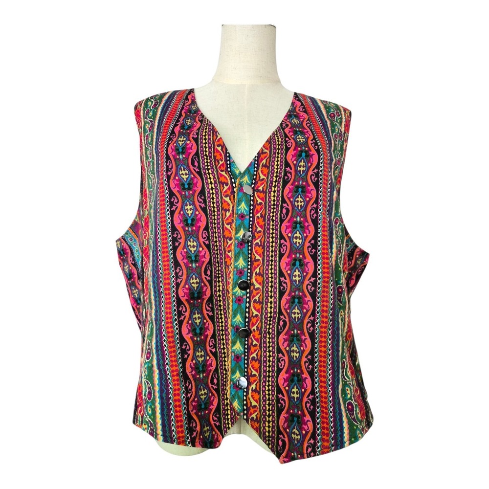 Boho Tapestry Vest Women L XL Colorful Festival Southwestern Hippie Oversized